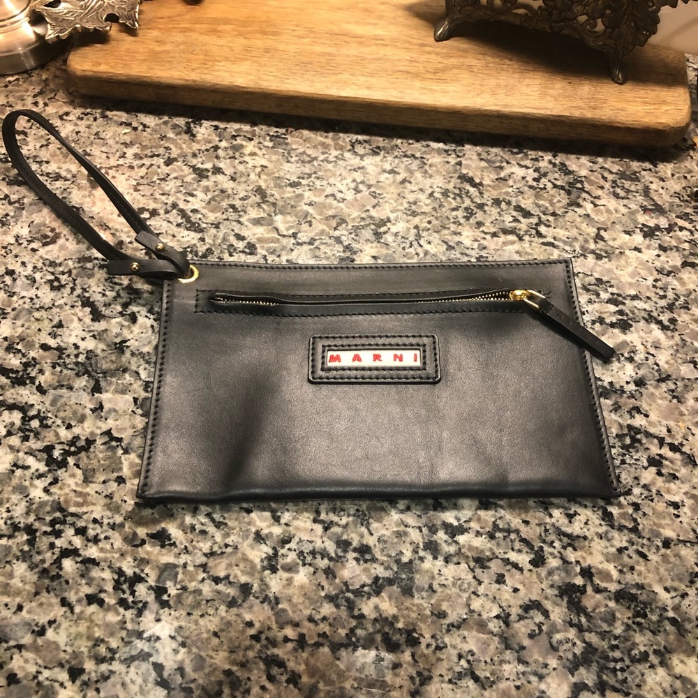 New Marni Black Leather Wristlet